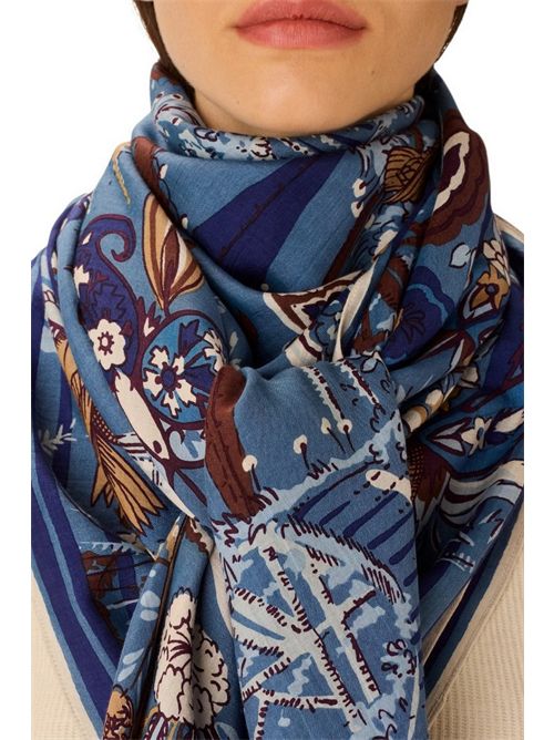 sciarpa donna 130x130 fantasia pagode blu Inoui Editions | SQUARE130-PAGODEBLEU